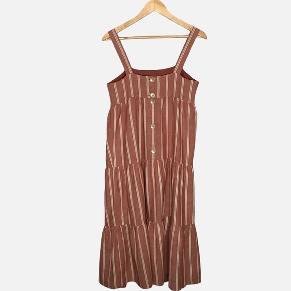 MADEWELL linen blend seamed midi dress in stripe - Picture 4 of 5